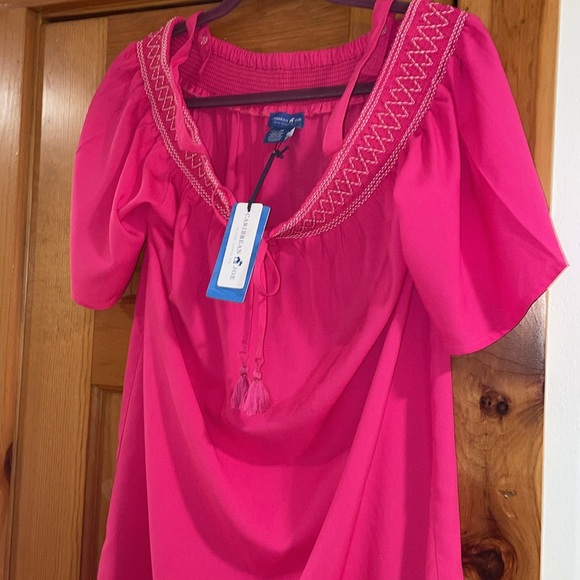 Caribbean Joe Off the shoulder tie neck dress Navy Blue Beach Size L - Picture 6 of 8